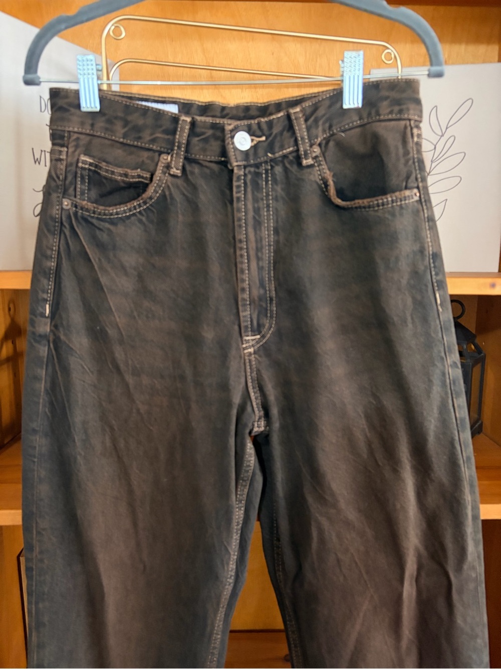 Zara  Wide Leg Jeans In Black Brown Wash High‎ Rise Size 6 fall Y2K - Picture 3 of 6